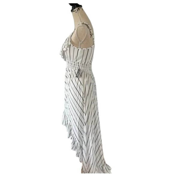 Express High-Low Ruffle Knit Dress Striped White Black Size S Petite - Picture 6 of 11